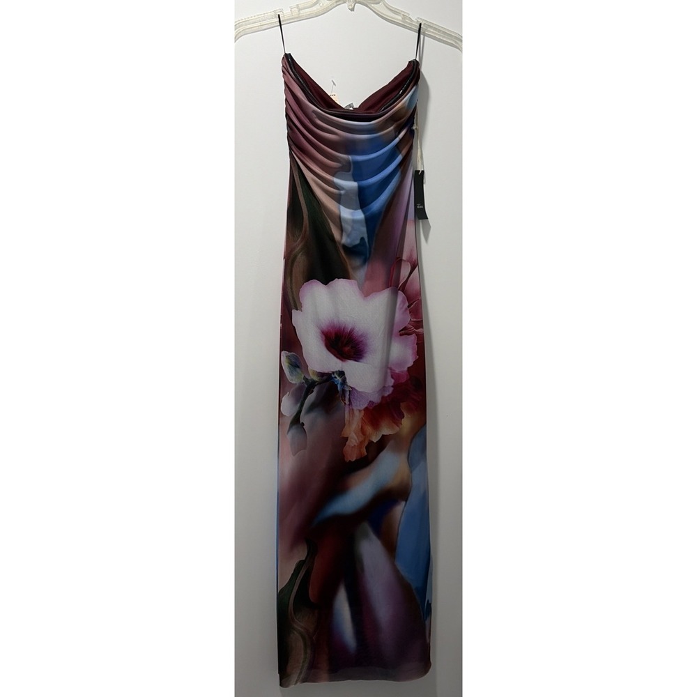 Multi Color Floral Stretch Sleevless Graphic Bodycon Maxi Dress Sz Med NWT